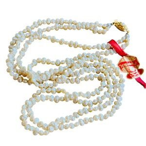 VTG Marika Japan Baroque Pearl Simulated Necklace Beaded 2 Strand Cream 30" 60s
